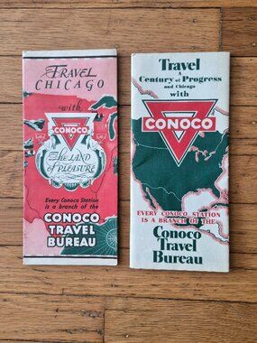 2 Vintage Conoco Travel Maps of Chicago